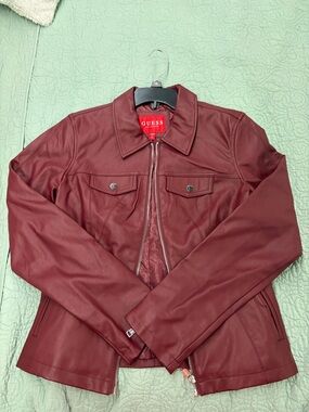 Guess Women's Wine Faux Leather Zip-Front Jacket